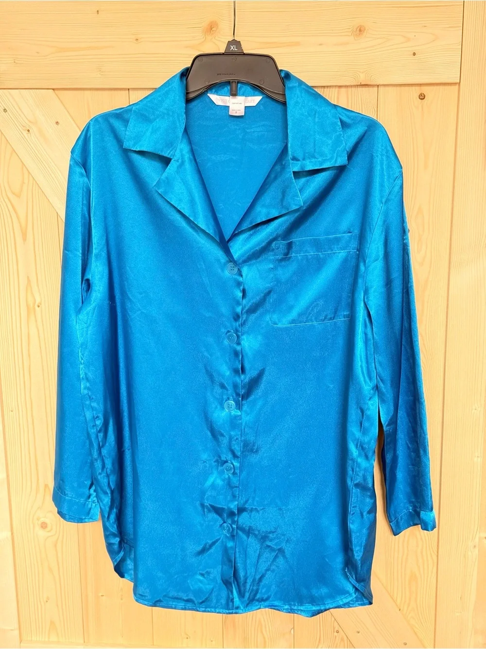 Victoria’s Secret Aqua Satin Button-Front Sleep Shirt